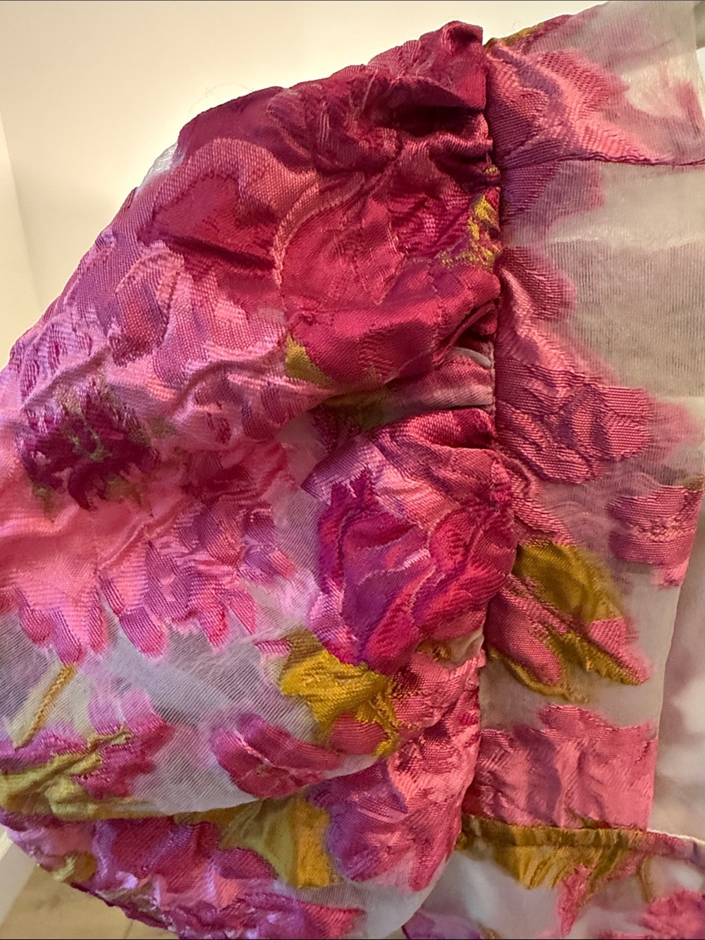 Hello Molly Pink Floral Jacquard Fabric Formal Dress US 6 M Puff Sleeves MINI - Picture 11 of 13